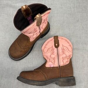 Justin Boots Ladies Gypsy Western Boot Brown Pink Leather Pull On Cowgirl 7.5